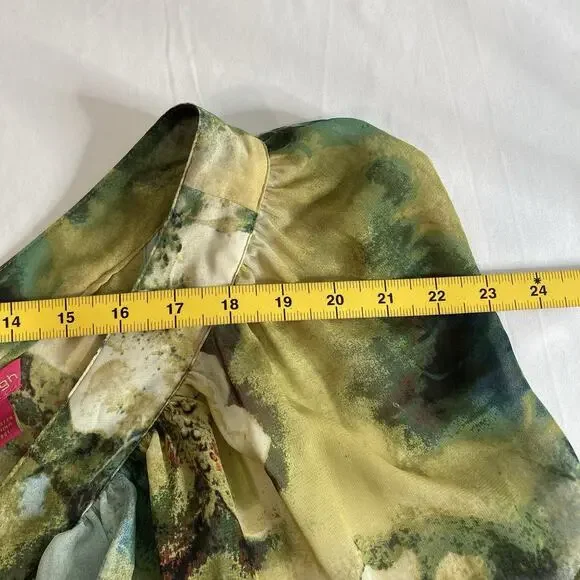 Sunny Leigh Women's Green Yellow Watercolors Blouse Size L Boho Art To Wear - Picture 5 of 13